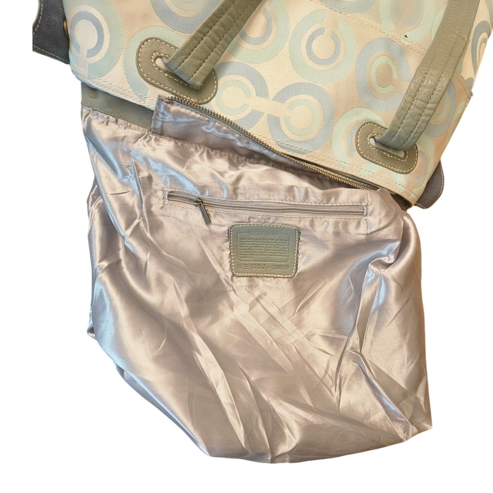 Coach Signature Op Art Print Tote Bag Gray Leather Trim Shoulder Handbag Purse - Picture 9 of 10